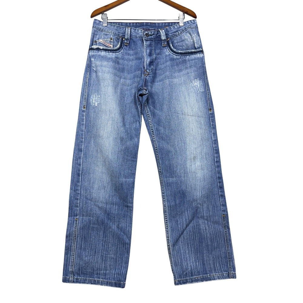 Diesel Bootcut Jeans Mens 34 Italy Made Wide Leg Button Fly Distressed Faded